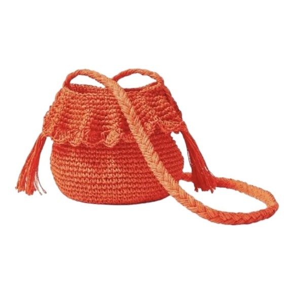 RHODE x Target Crochet Bucket Bag Dark Orange Boho Beach Vacation Ruffle - Picture 2 of 9